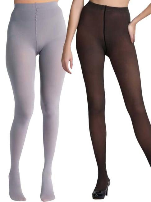 secrets by zerokaata black & grey plain pantyhose stockings - pack of 2