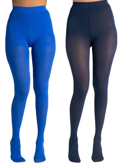 secrets by zerokaata blue & navy plain pantyhose stockings - pack of 2