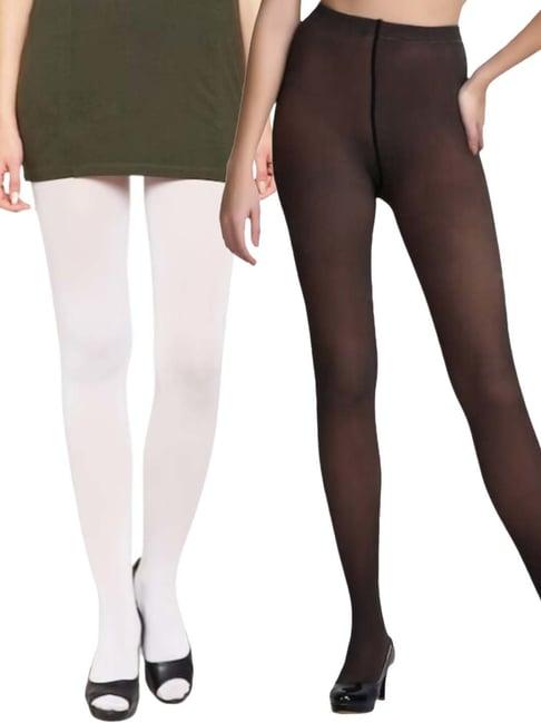 secrets by zerokaata white & black plain pantyhose stockings - pack of 2