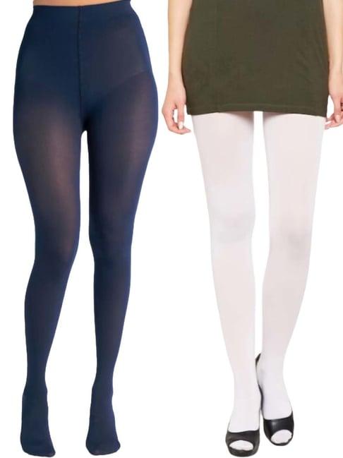 secrets by zerokaata white & navy plain pantyhose stockings - pack of 2