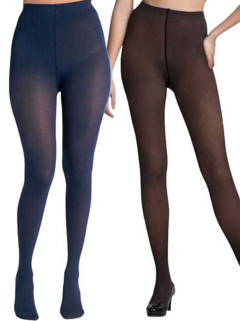 secrets by zerokaata navy & black plain pantyhose stockings - pack of 2