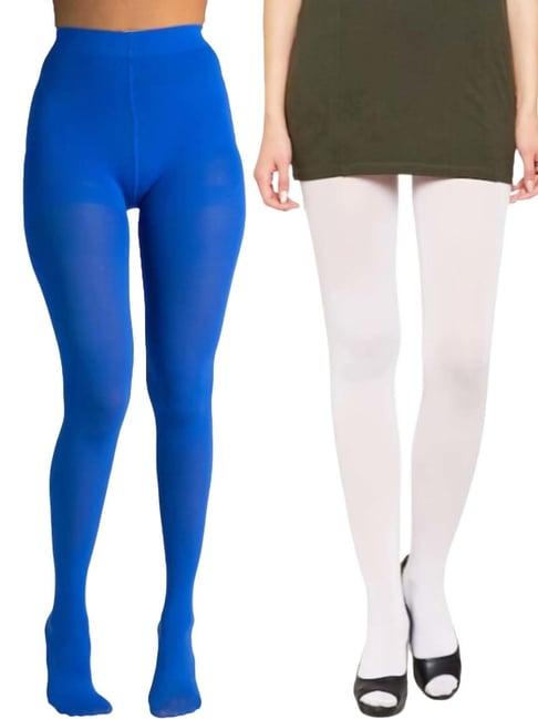 secrets by zerokaata blue & white plain pantyhose stockings - pack of 2