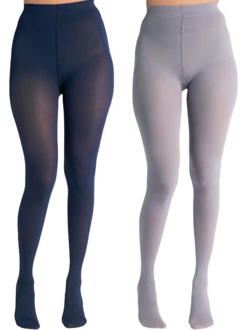 secrets by zerokaata navy & grey plain pantyhose stockings - pack of 2