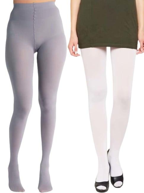 secrets by zerokaata white & grey plain pantyhose stockings - pack of 2