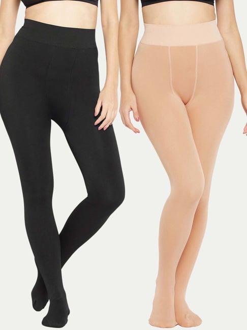 secrets by zerokaata beige & black plain stockings - pack of 2