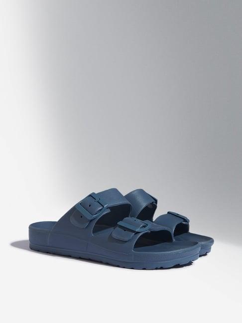 soleplay by westside teal dual-strap buckled slides