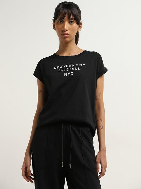 studiofit by westside black text printed cotton t-shirt