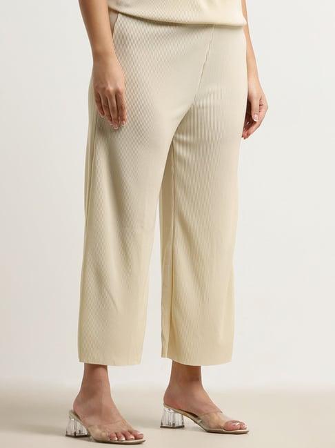 gia by westside beige ribbed textured high-rise pants