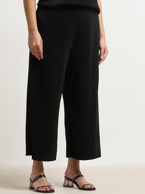 gia by westside black ribbed textured high-rise pants