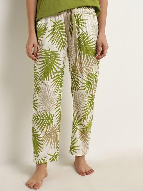 wunderlove by westside light olive leaf printed high-rise pyjamas