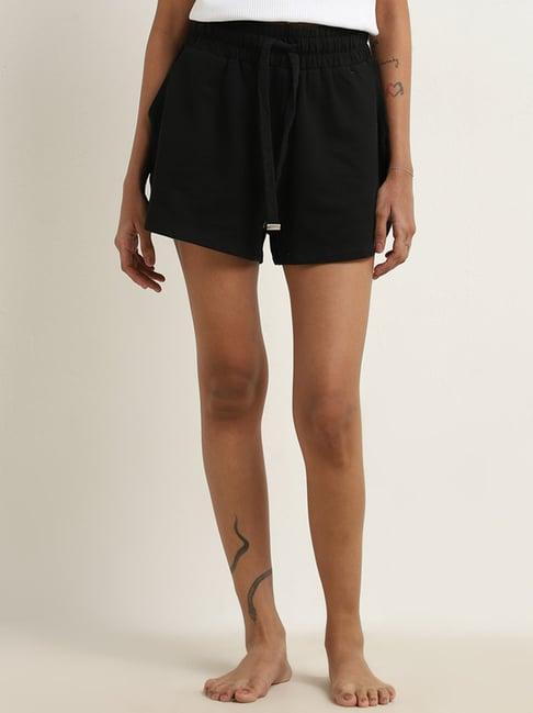 superstar by westside black solid high-rise cotton shorts