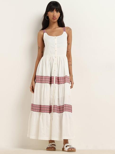 bombay paisley by westside white striped tiered cotton dress