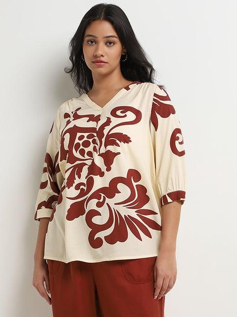 gia by westside light beige printed blouse