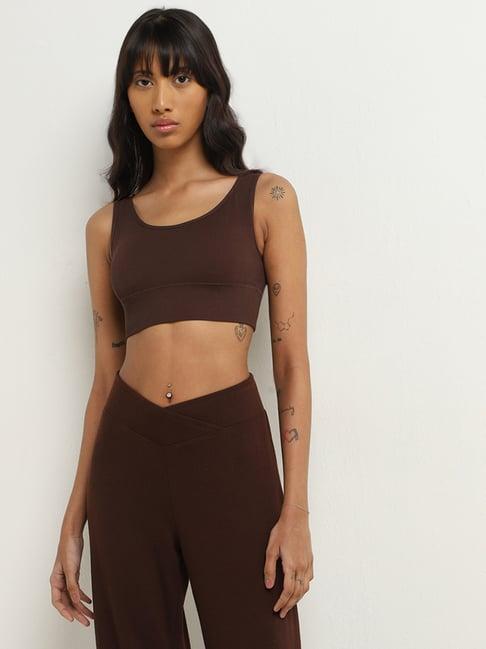 superstar by westside brown ribbed textured padded bralette