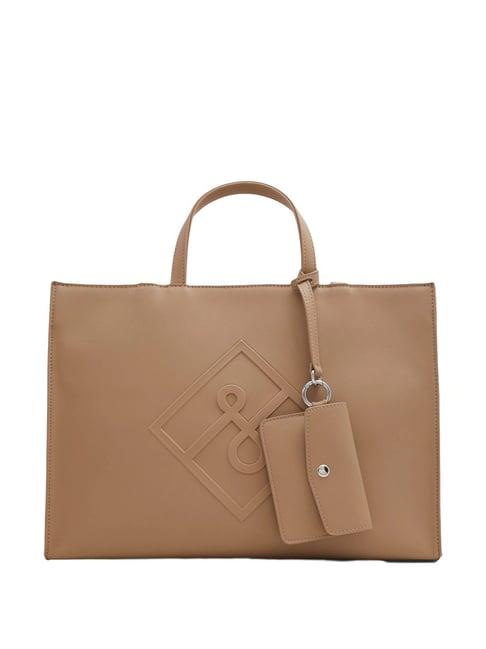 call it spring beige textured large tote handbag