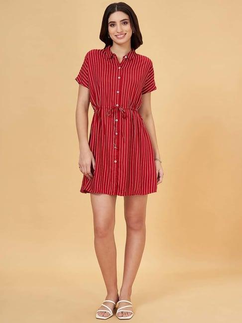 yu by pantaloons red striped shirt dress