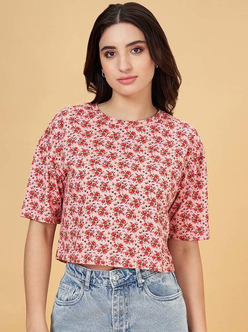 yu by pantaloons pink cotton floral print top