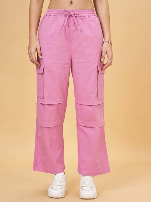 yu by pantaloons pink mid rise cargo pants