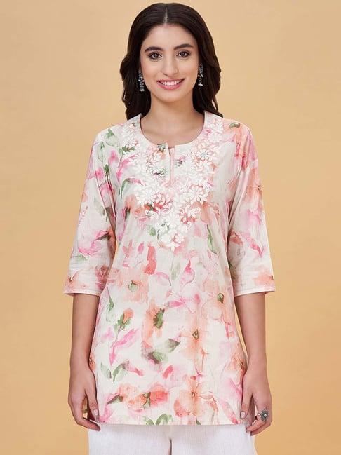 rangmanch by pantaloons white floral print straight kurti