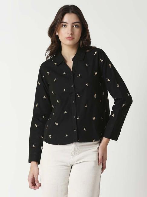 remanika black cotton embroidered shirt