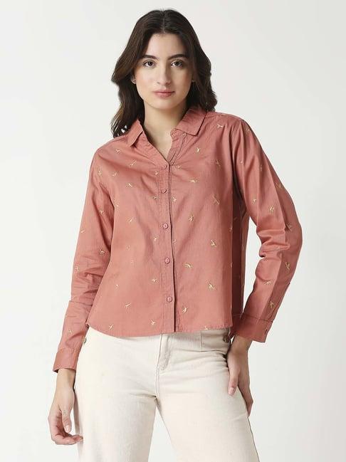 remanika peach cotton embroidered shirt