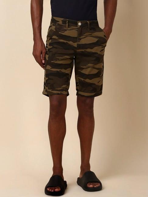 allen solly brown slim fit printed shorts