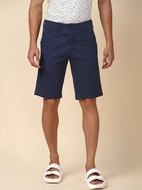 allen solly navy slim fit striped shorts