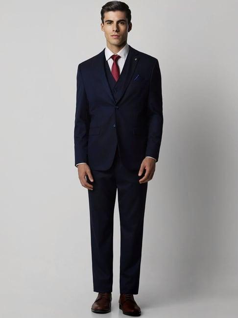 van heusen navy slim fit printed three piece suit