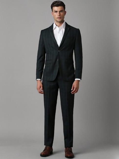 louis philippe green slim fit checks two piece suit