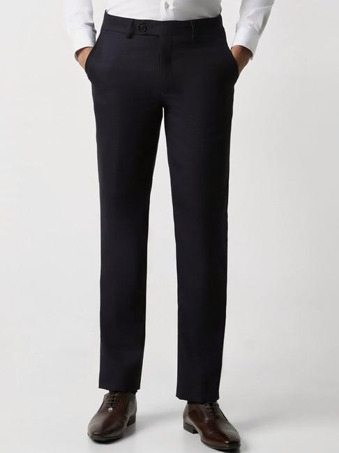 van heusen navy slim fit texture trousers