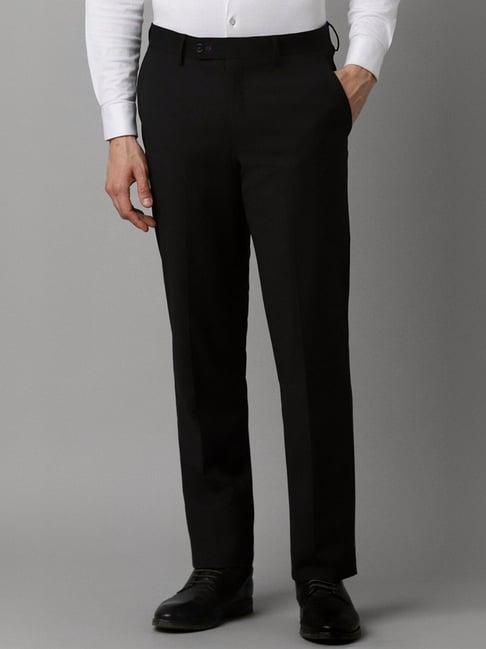 louis philippe black slim fit striped trousers