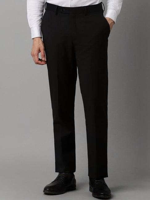 louis philippe black slim fit striped trousers