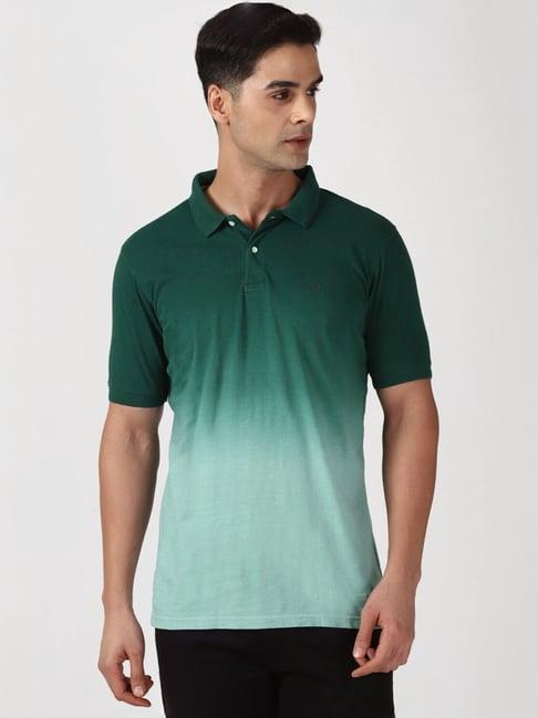 peter england green regular fit ombre polo t-shirt