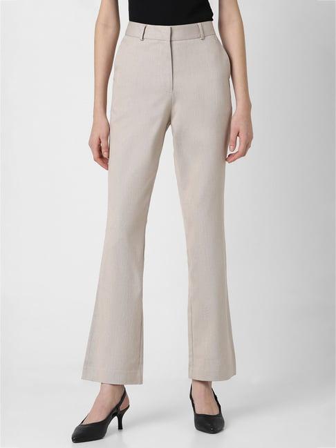 van heusen beige regular fit mid rise trousers