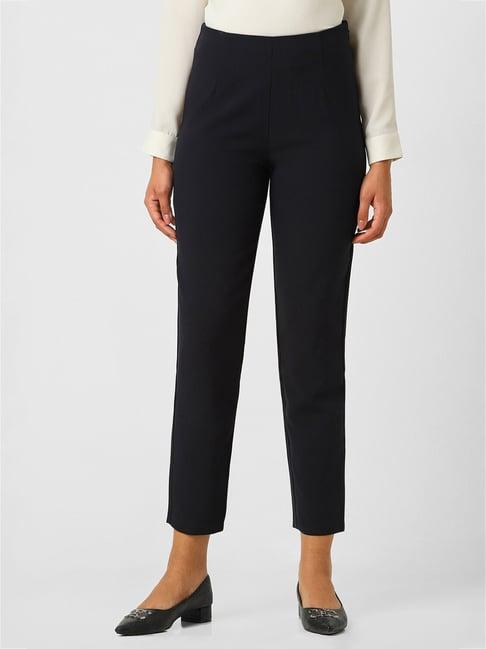 van heusen black regular fit mid rise trousers