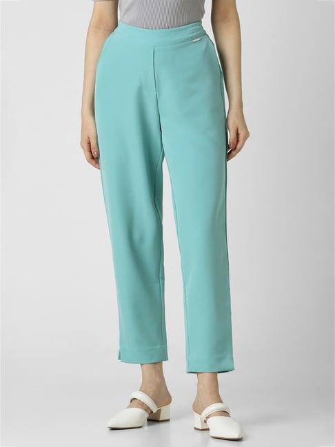 van heusen sea green slim fit mid rise trousers