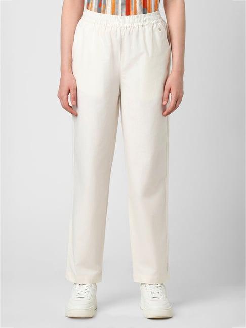 van heusen white cotton regular fit mid rise trousers