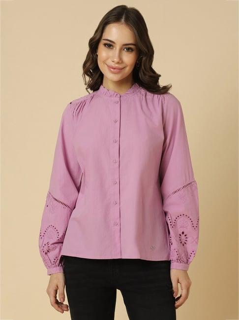 allen solly pink cotton embroidered shirt