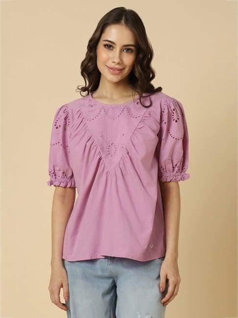 allen solly pink cotton embroidered top