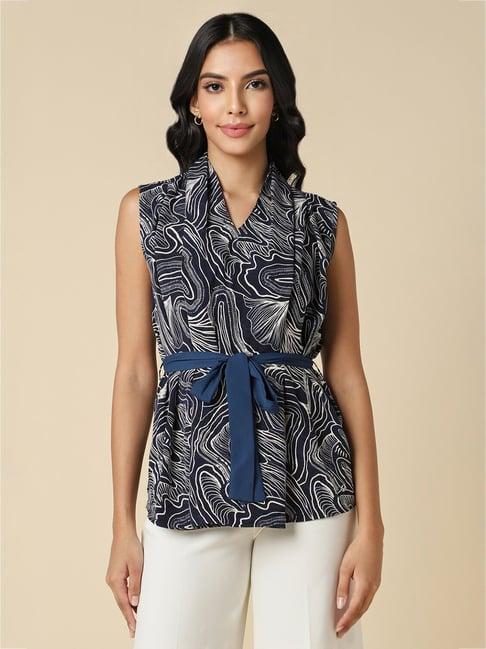 allen solly navy printed top