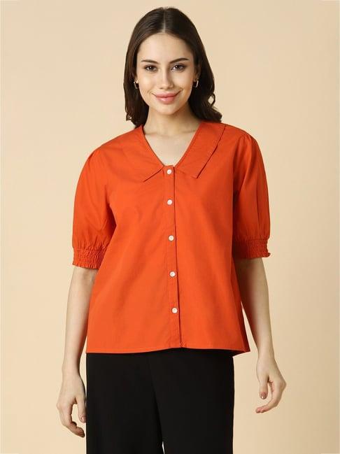 allen solly orange cotton regular fit top