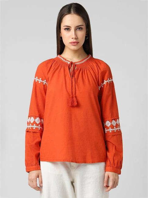 van heusen orange embroidered top