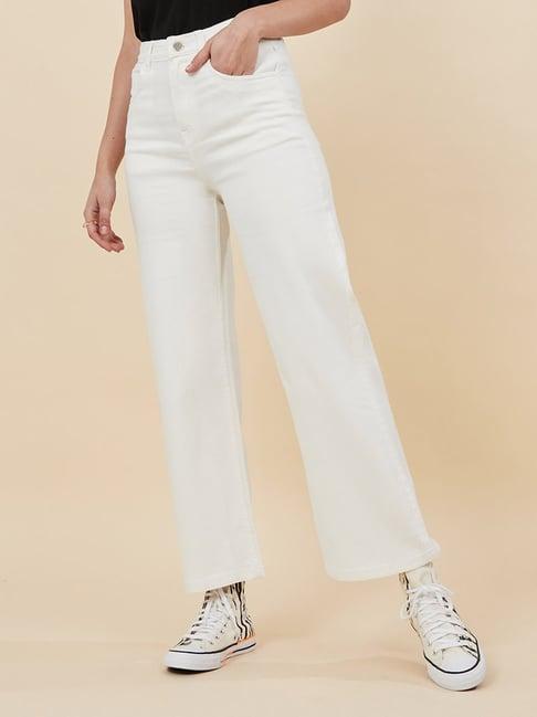 styli white blended regular fit high rise jeans