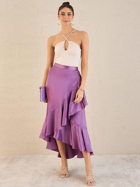 first resort by ramola bachchan lilac satin broad frill long skirt