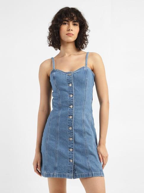 levi's blue cotton regular fit shirt dress