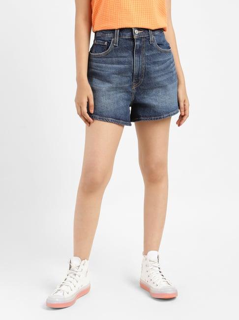 levi's blue cotton regular fit shorts