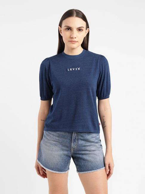 levi's blue cotton logo print top