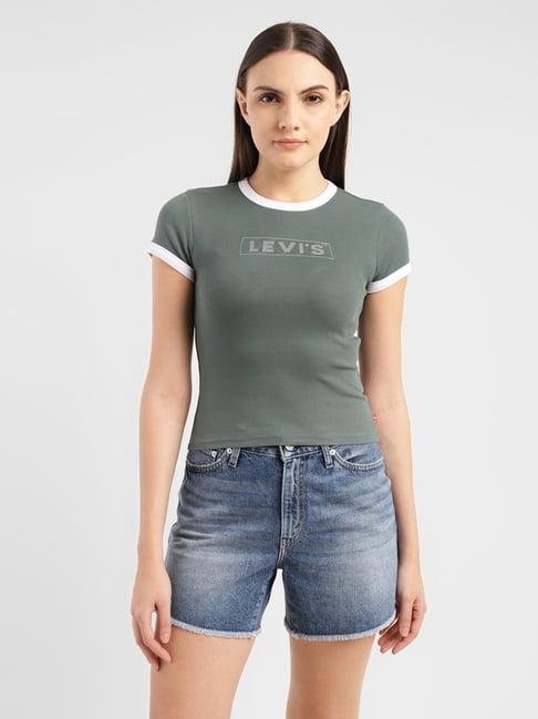 levi's green cotton logo print t-shirt