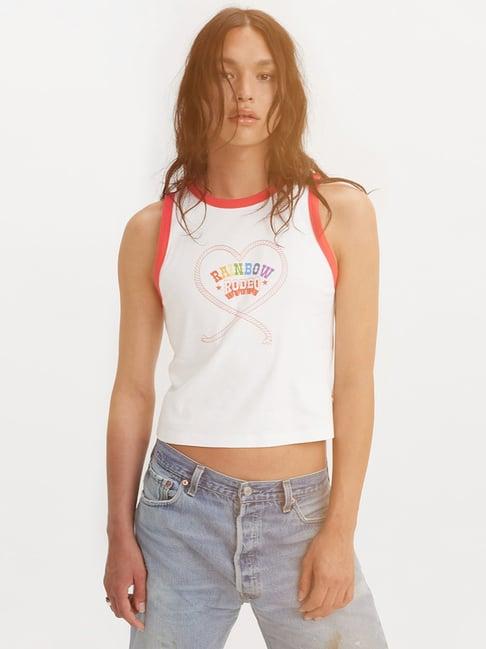 levi's white cotton graphic print top