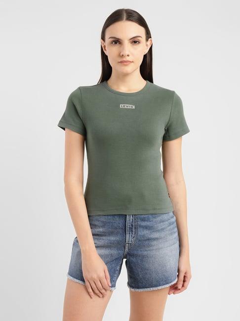 levi's sage green cotton logo print t-shirt